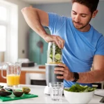 mężczyzna przygotowuje sok warzywny